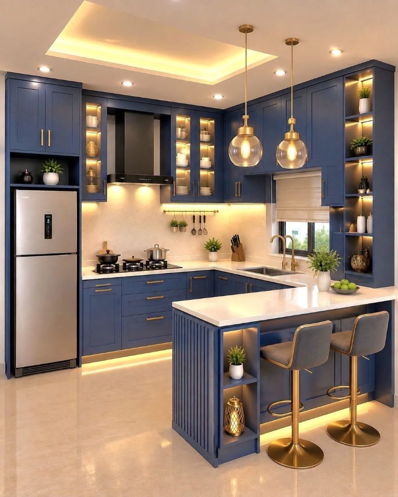 Royal Navy Blue Chef's Show Kitchen & Breakfast Bar