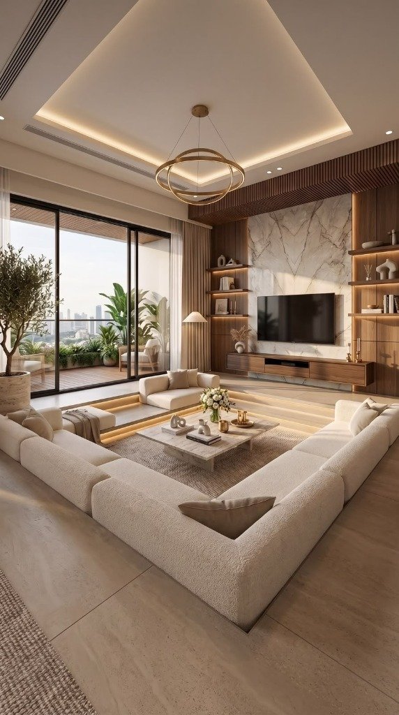 Sunken Conversation Lounge & Balcony Garden Living Room