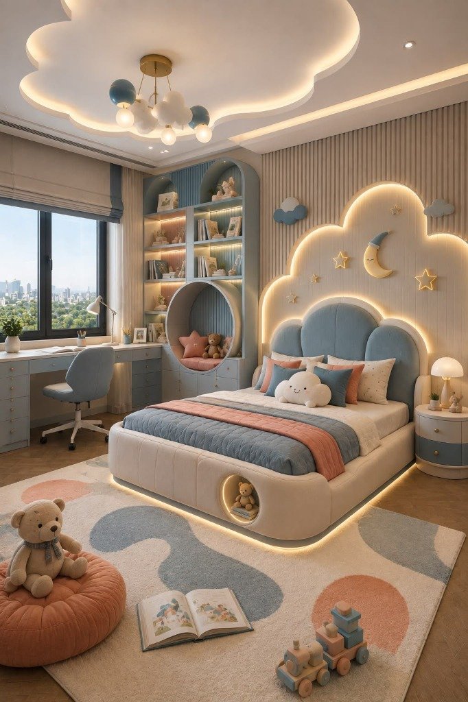 Dreamy Cloud-Themed Kids Bedroom & Circular Reading Nook