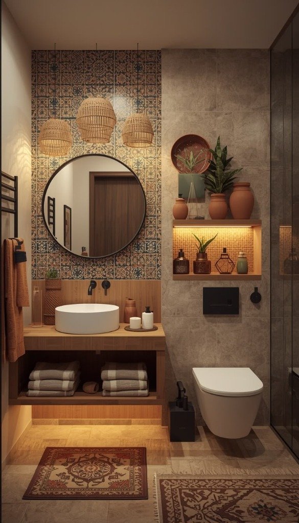 Bohemian Terracotta & Moroccan Tile Spa Bathroom