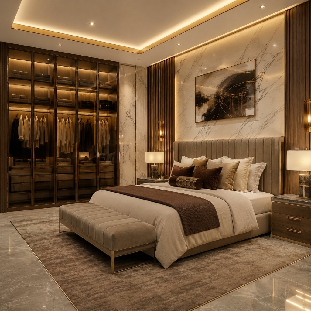 Contemporary Walnut & Marble Suite