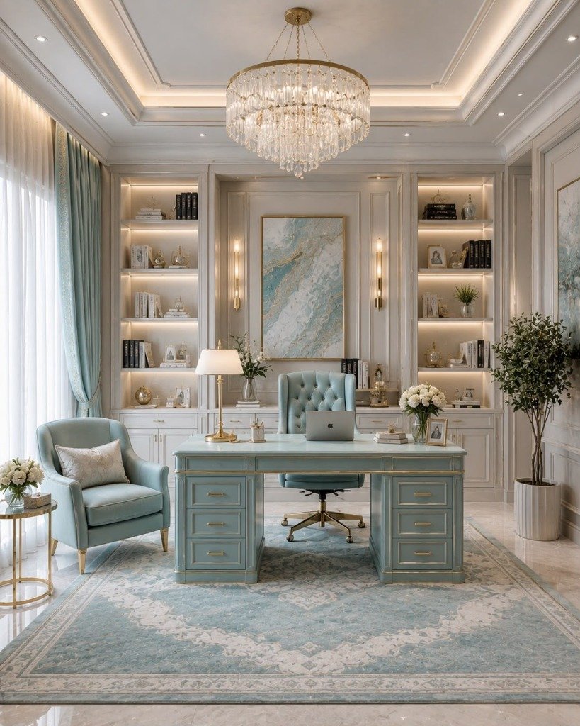 French Powder Blue & Gold Neoclassical Executive Suite