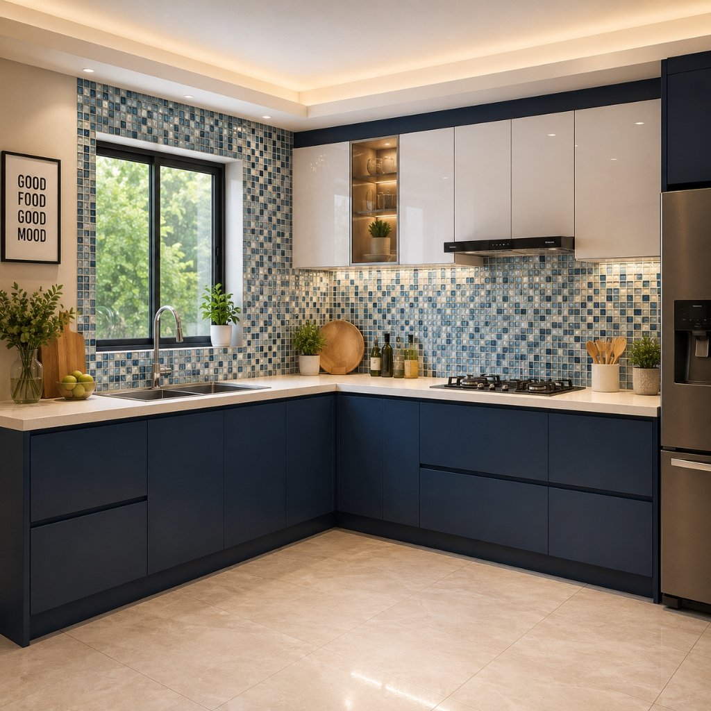 Indigo Blue & Glass Mosaic Kitchen