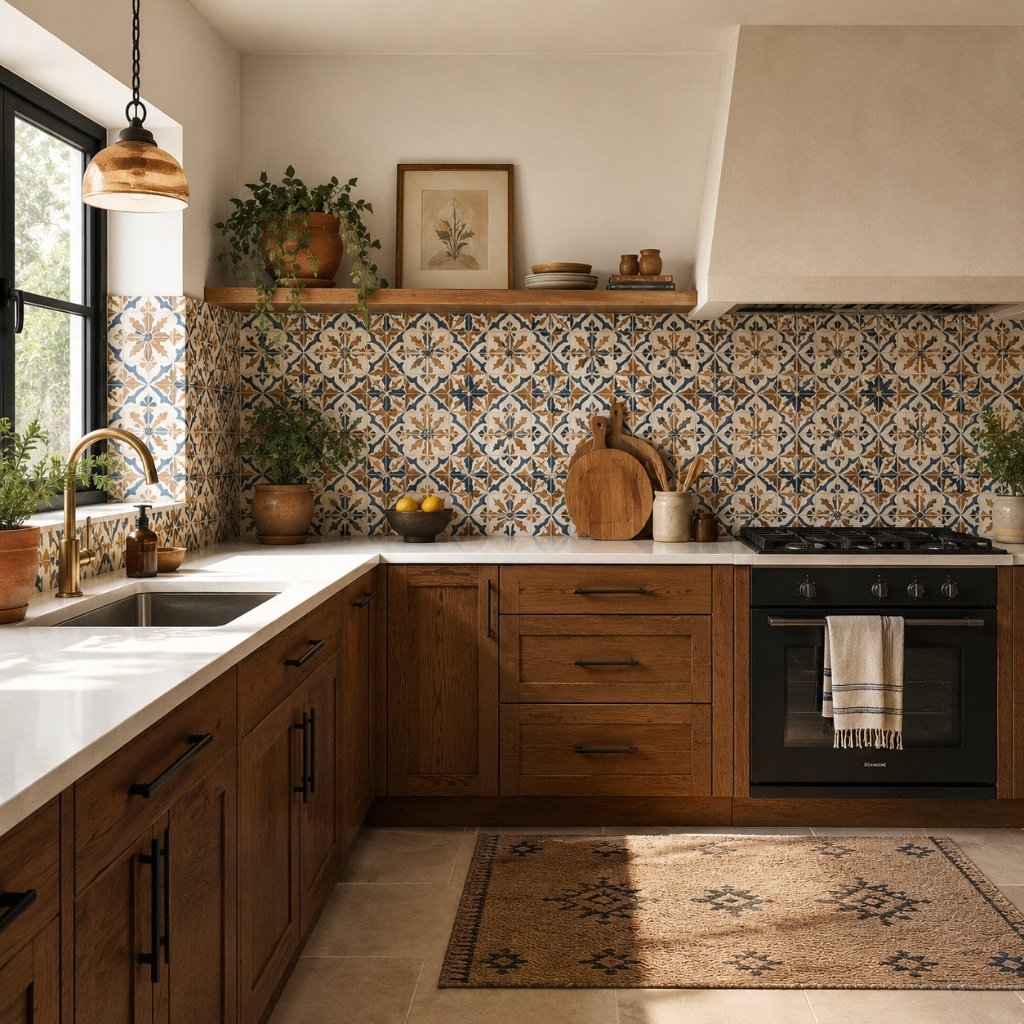Rustic Heritage Oak & Moroccan Tile Kitchen