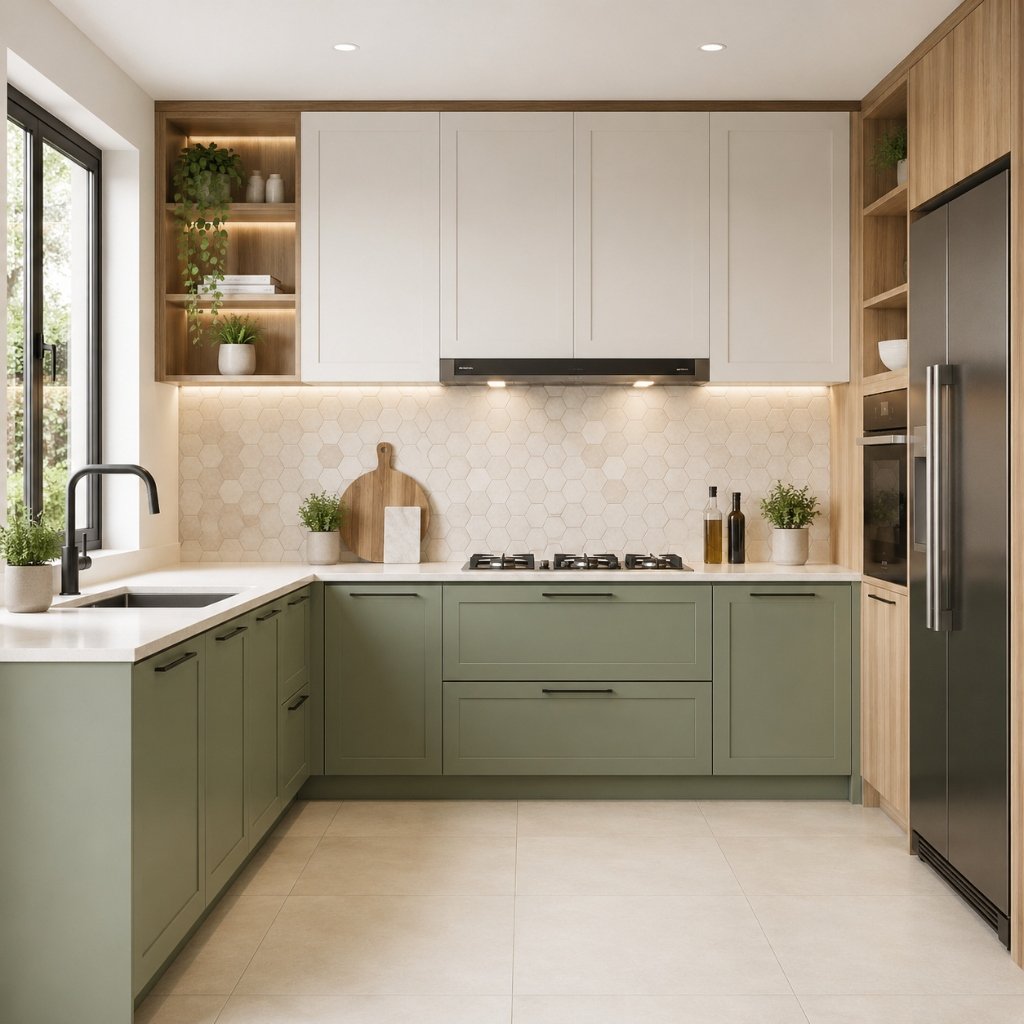 Sage Green & Hexagon Scandi Kitchen