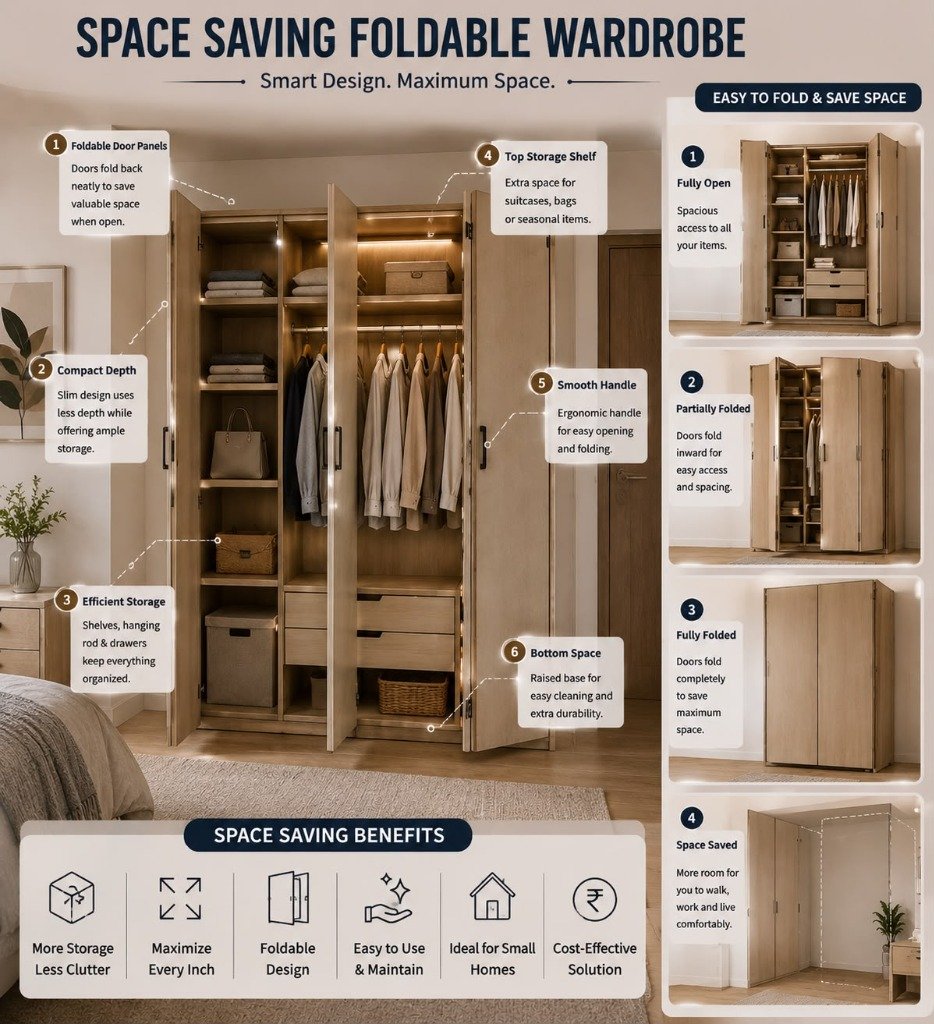 Space Saving Bi-Fold Wardrobe & Top Suitcase Storage Shelf