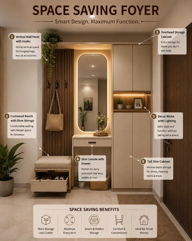 Space Saving Foyer & Hidden Shoe Storage Bench