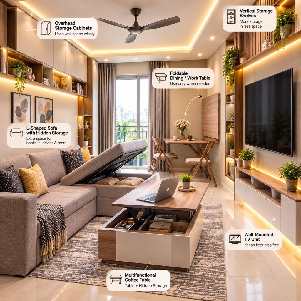 Space Saving Living Room & Lift-Top Multifunctional Table