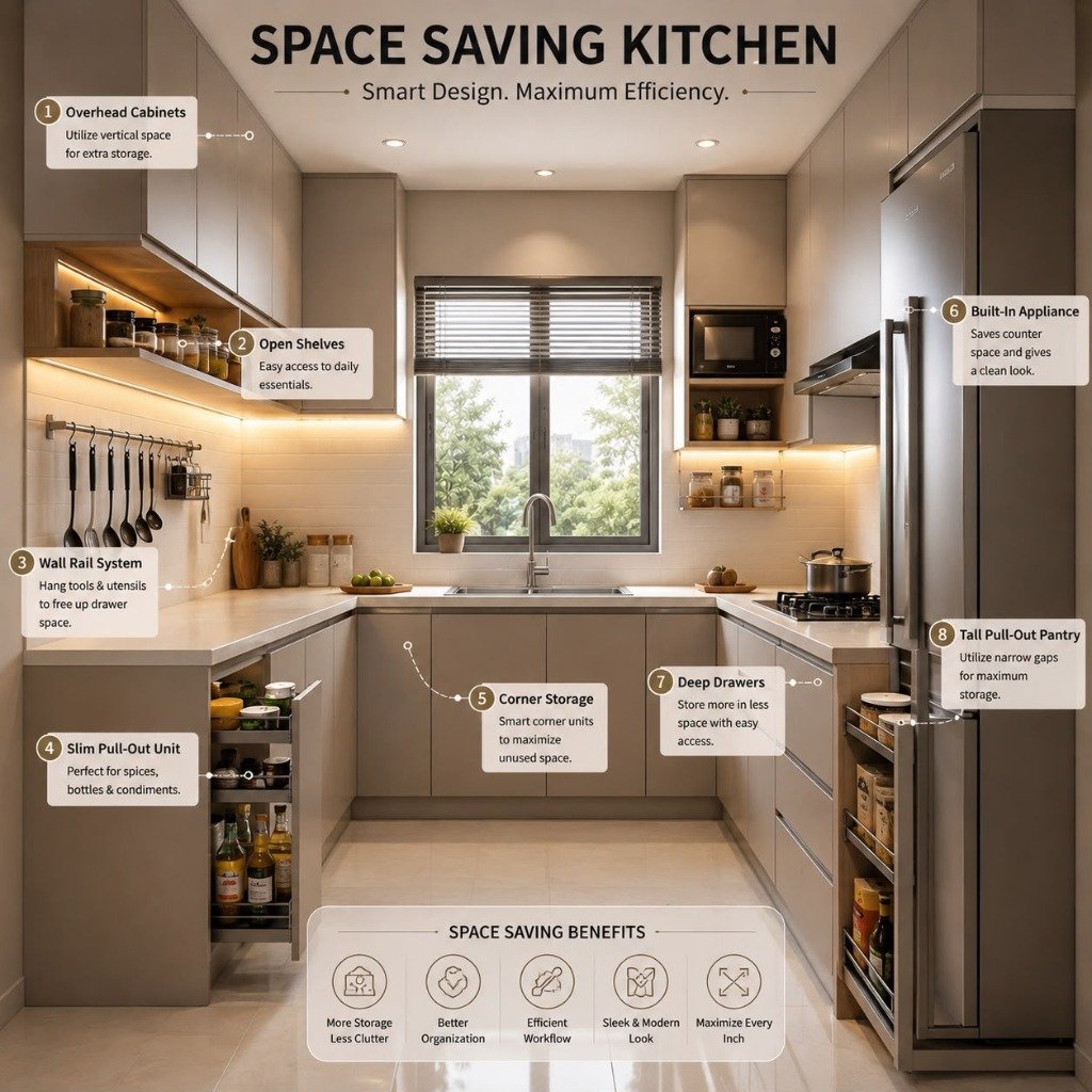 Space Saving Modular Kitchen & Tall Pull-Out Pantry