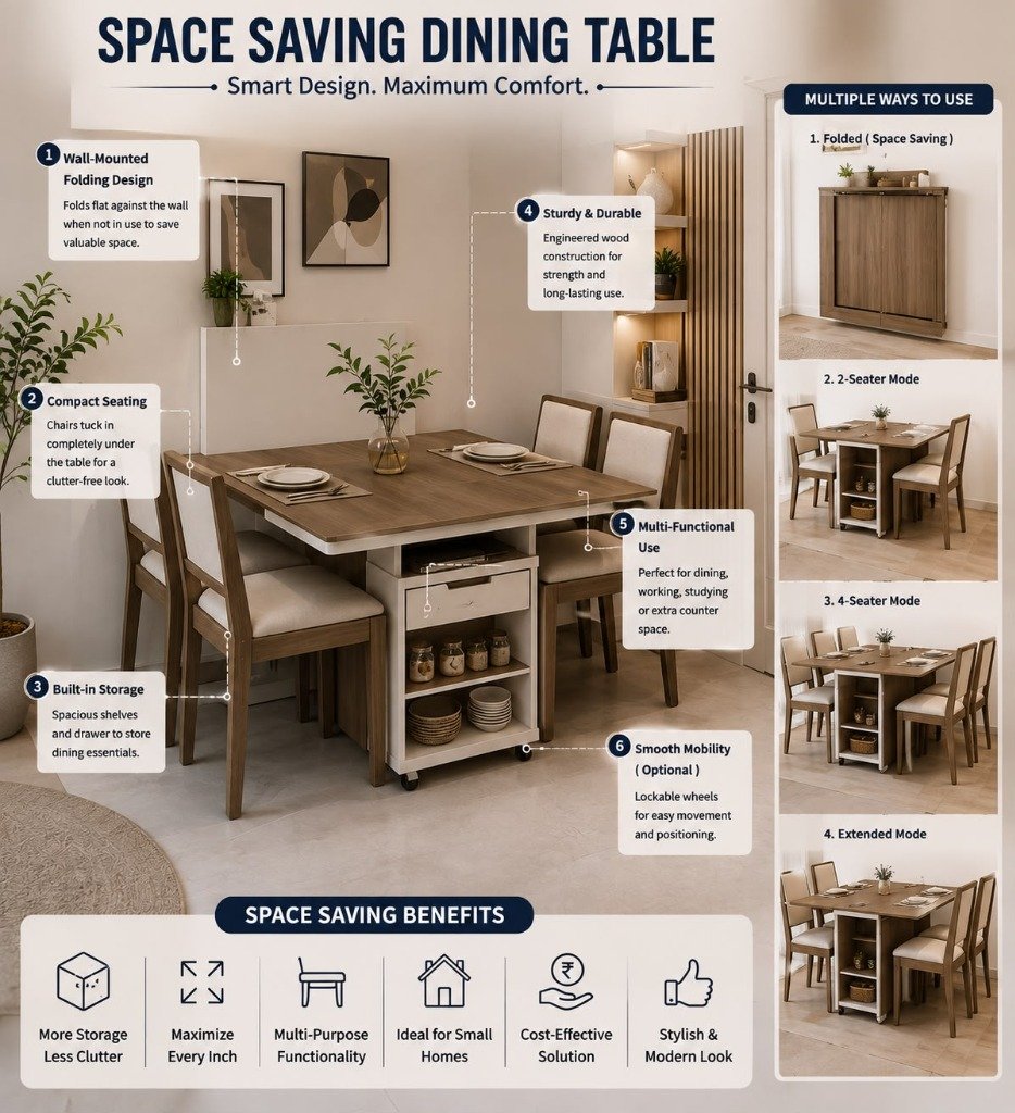 Multipurpose Foldable Dining Table & Compact Seating Unit