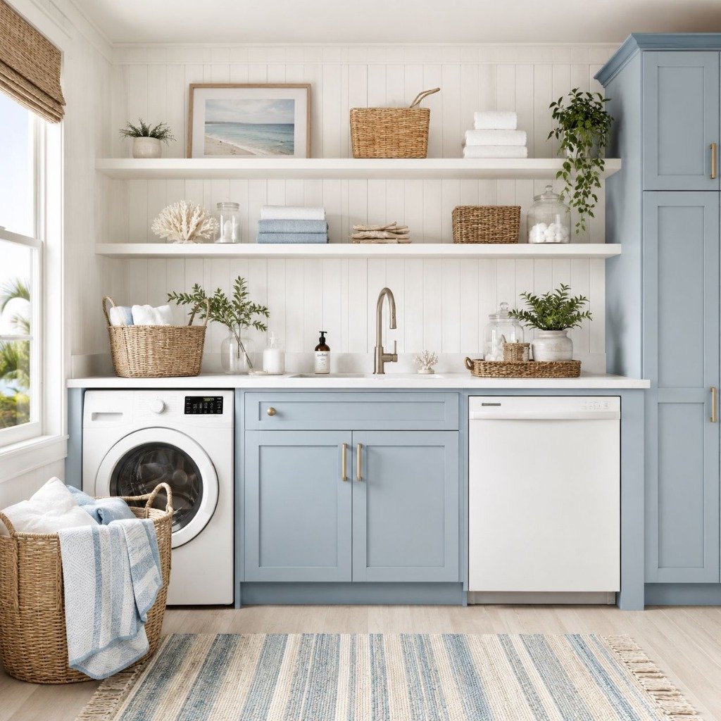 Coastal Sky Blue Shaker Laundry & Pantry Station