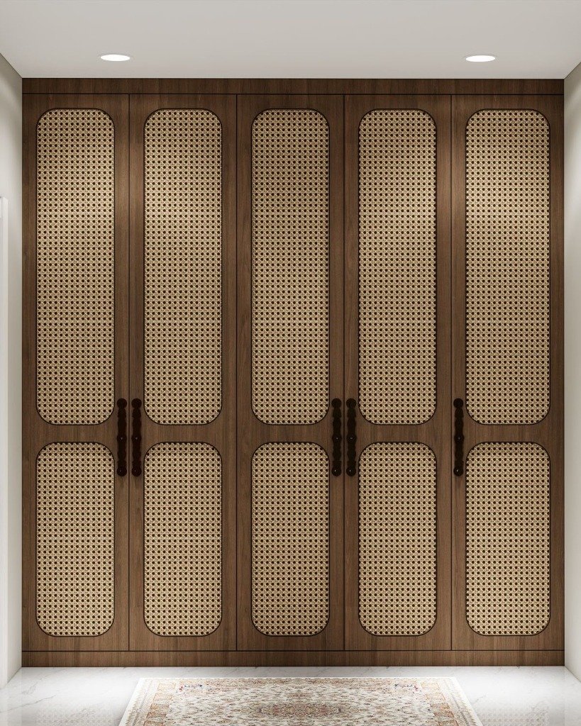 Natural Rattan Cane & Solid Walnut Wardrobe